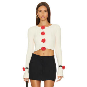 For Love & Lemons Roxana Cardigan cropped rosette appliqus off white XS $189msrp